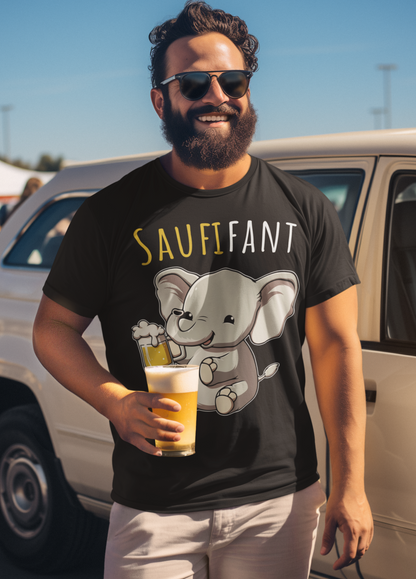 Saufifant süßer Elefant mit Bier - Herren Premium Bio T-Shirt