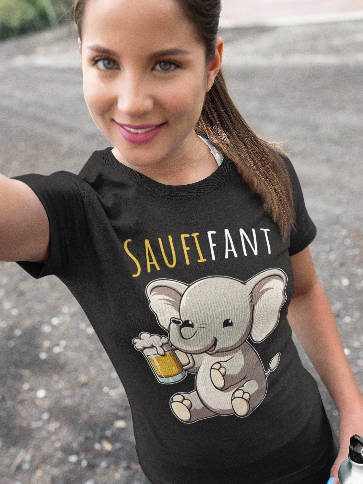 Saufifant süßer Elefant mit Bier - Damen Premium Bio T-Shirt