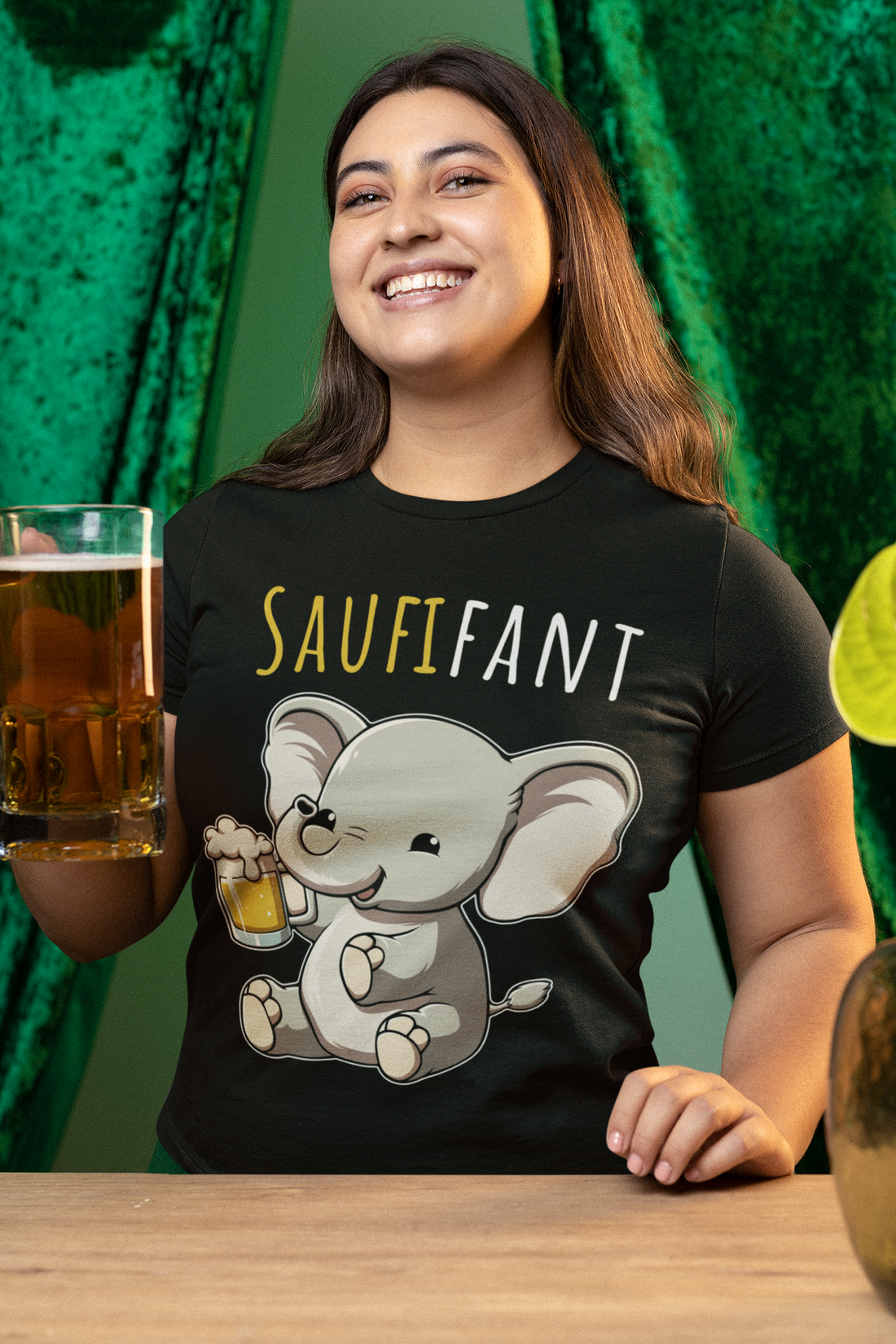 Saufifant süßer Elefant mit Bier - Damen Premium Bio T-Shirt