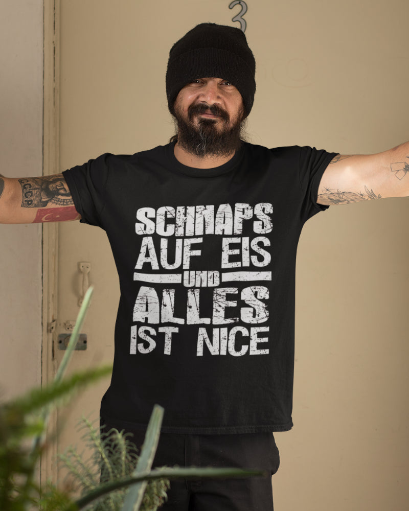 Lustiges Herren Bio Shirt Schnaps auf Eis Spruch Geschenk Männer Party