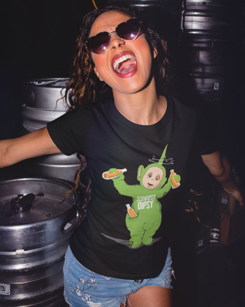 Schwipsy Dipsy Shirt Damen – Suff Teletubbie Parodie mit Dipsy in grün