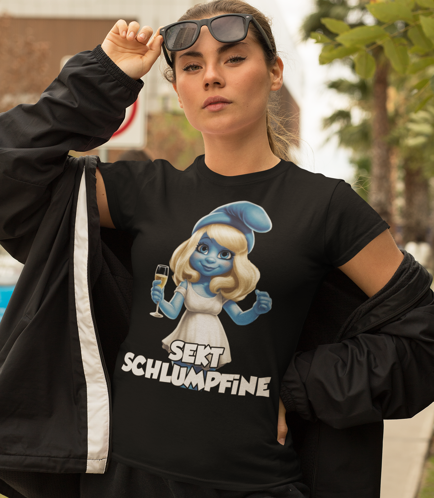 Sekt Schlumpfine Grafik - Damenshirt