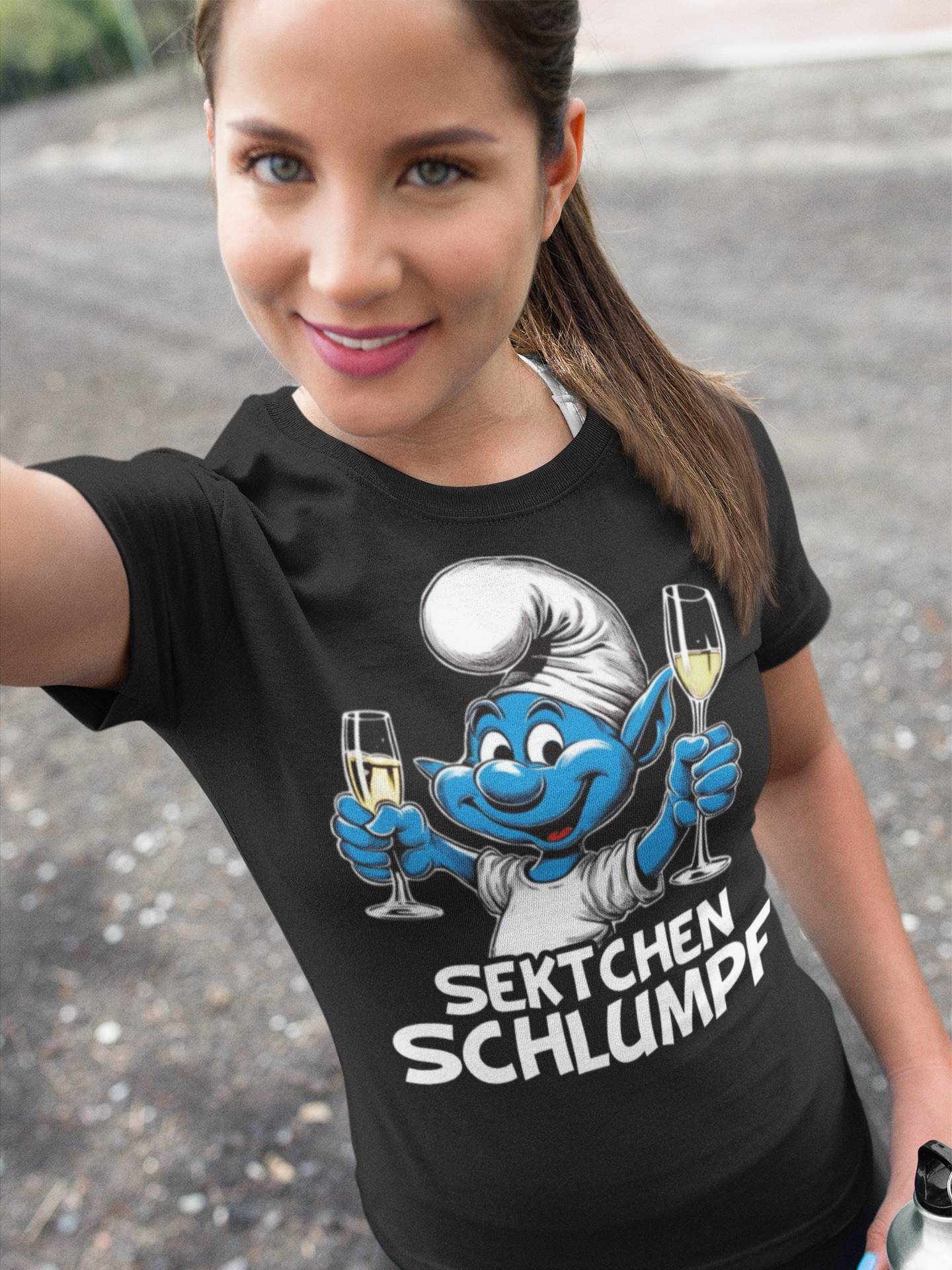 Sektchen Sekt Schlumpf die Schlümpfe - Damen Premium Bio T-Shirt Farbe Schwarz