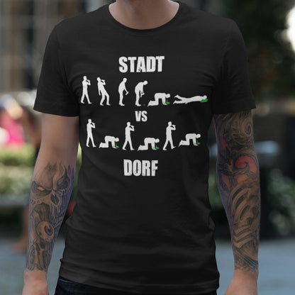 Party T-Shirt Männer – Stadt vs Dorf Alkohol Vergleich mit Kotzgarantie