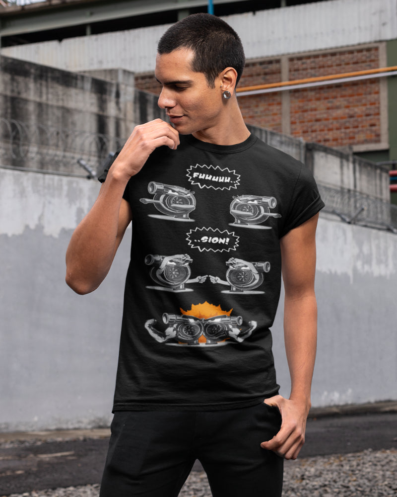 Lustiges Biturbo Tuning Shirt – Turbo Fusion Meme – Auto Tuner Anime Männer