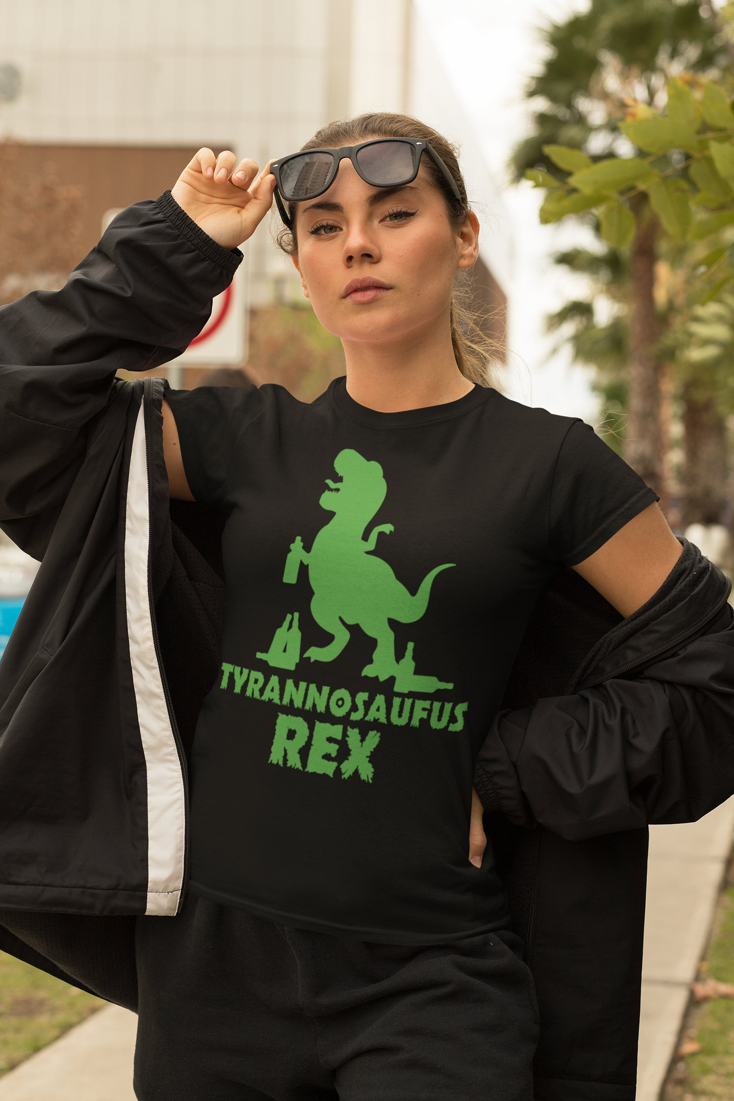 Tyrannosaufus Tyrannosaurus Rex Dinosaurier mit Bier - Damen Premium Bio T-Shirt