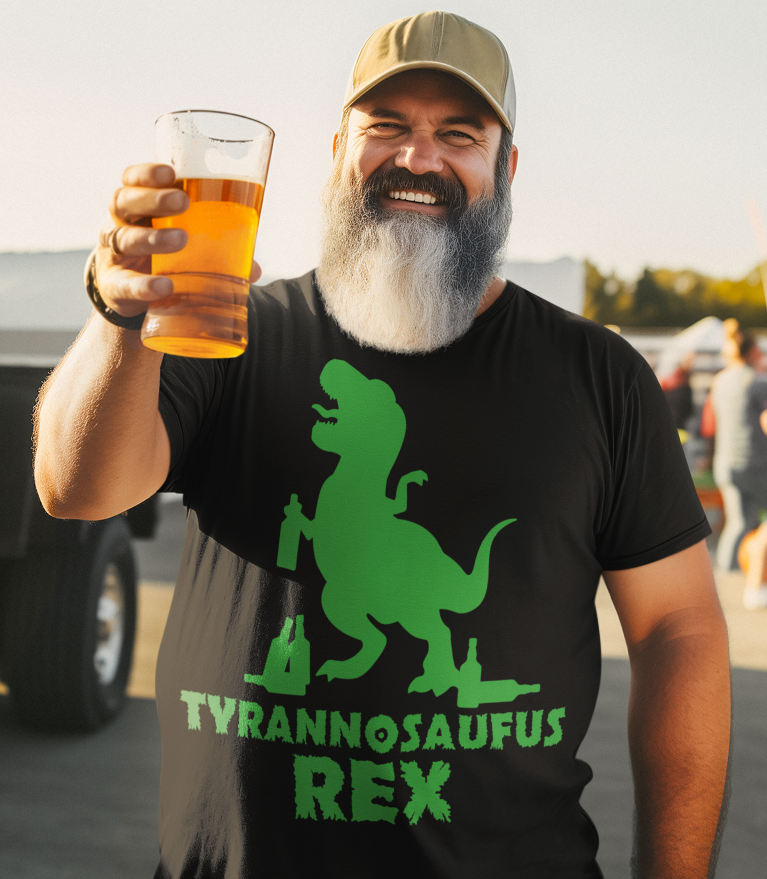 Tyrannosaufus Tyrannosaurus Rex Dinosaurier mit Bier - Herren Premium Bio T-Shirt