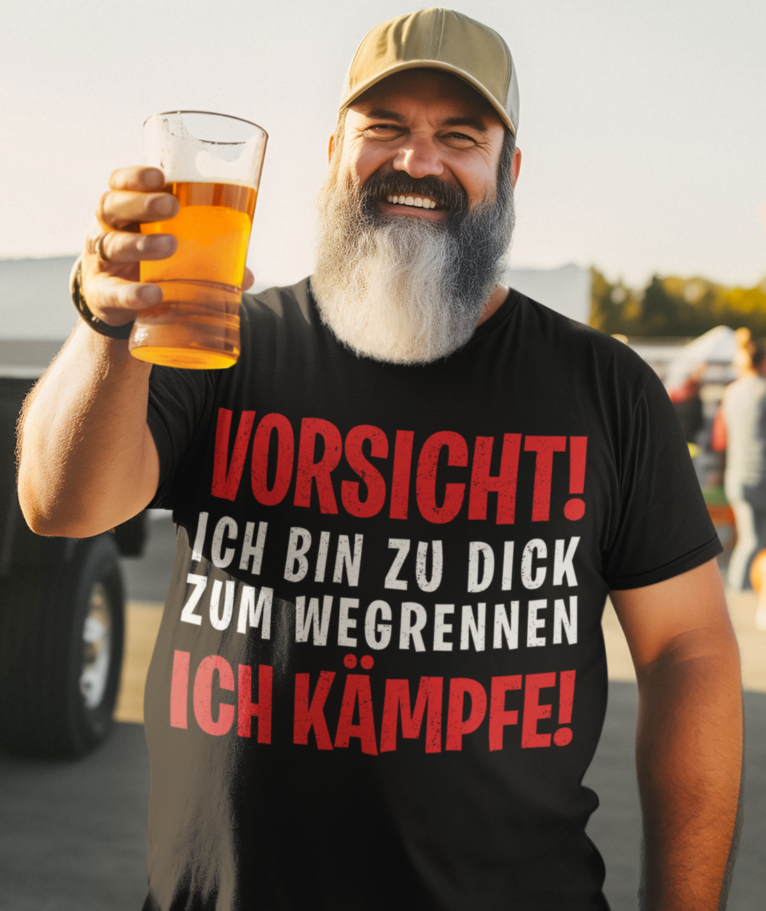 VORISCHT! Ich bin zu dick zum wegrennen ich kämpfe! - Herren Premium Bio T-Shirt