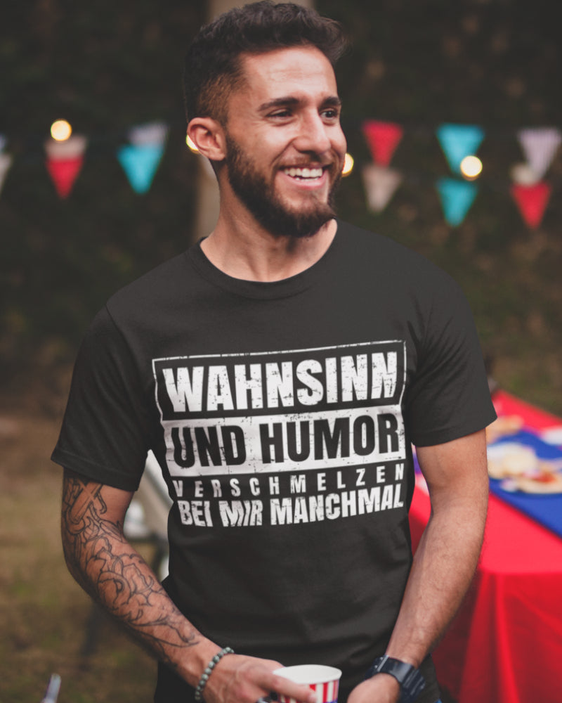 Lustiges Herren Bio T-Shirt – Wahnsinn und Humor – Sprüche Shirt Männer