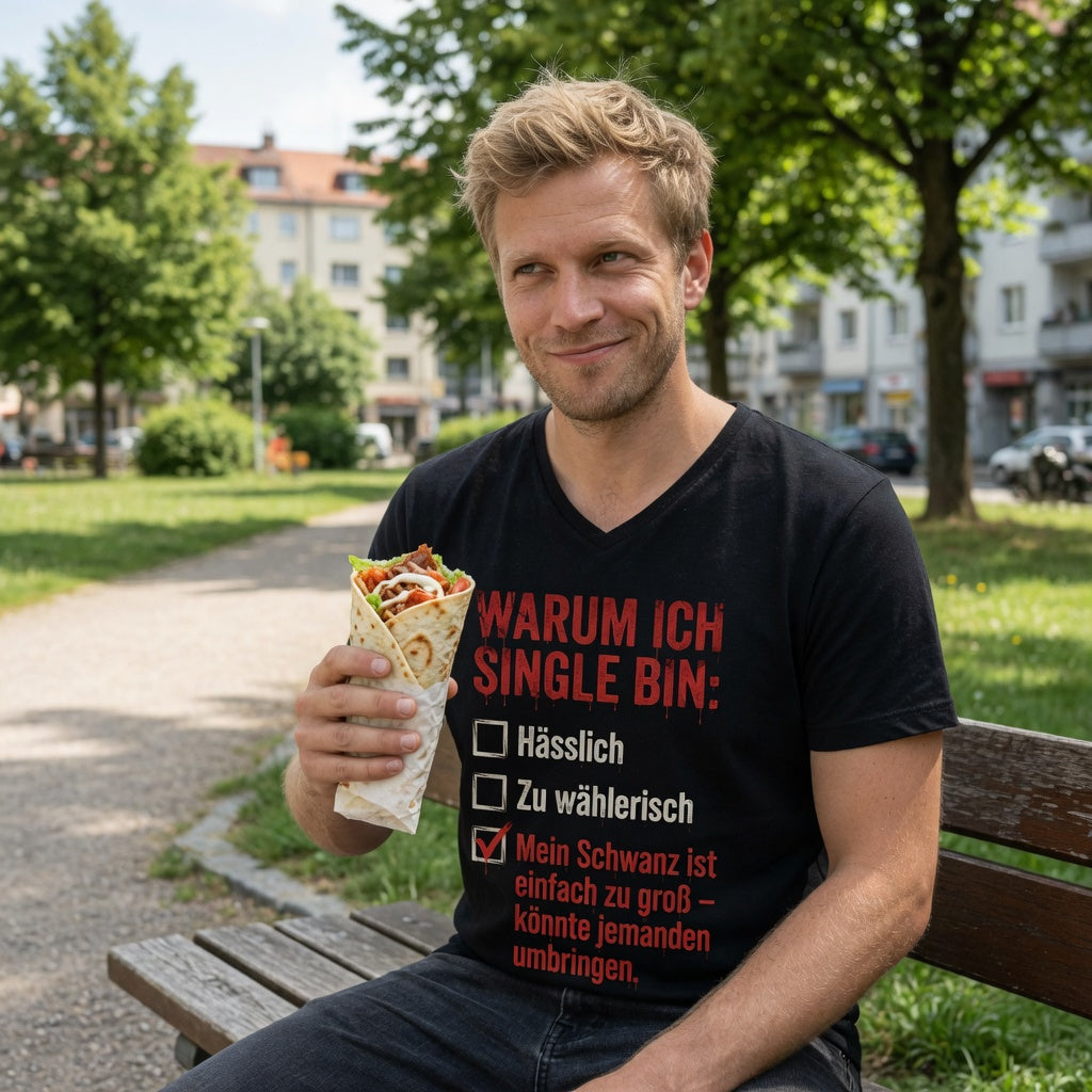 Warum ich Single bin mein Schwanz ist zu groß - Herren V-Neck T-Shirt
