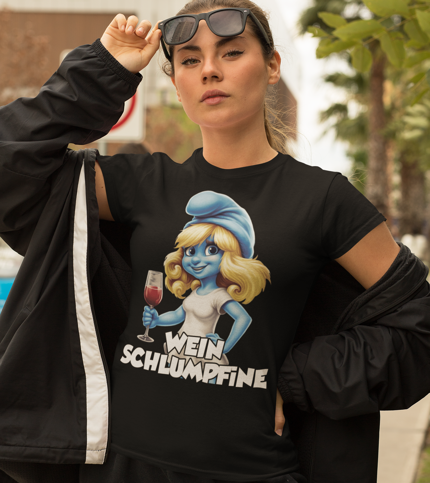 Wein Schlumpfine Grafik - Damen Premium Bio T-Shirt