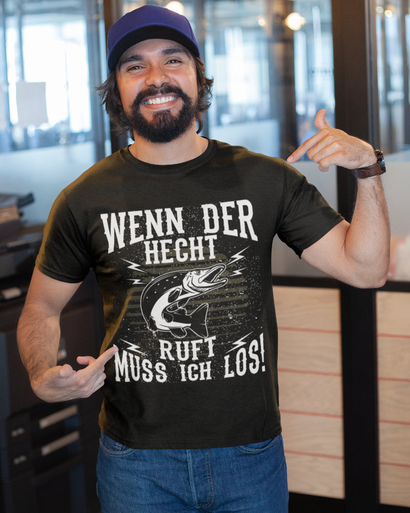 Raubfisch Shirt Männer – Wenn der Hecht ruft muss ich los Angel Spruch T-Shirt