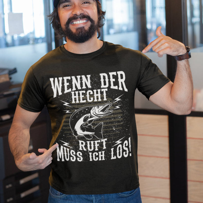 Herren T-Shirt Wenn der Hecht ruft muss ich los Angler Shirt