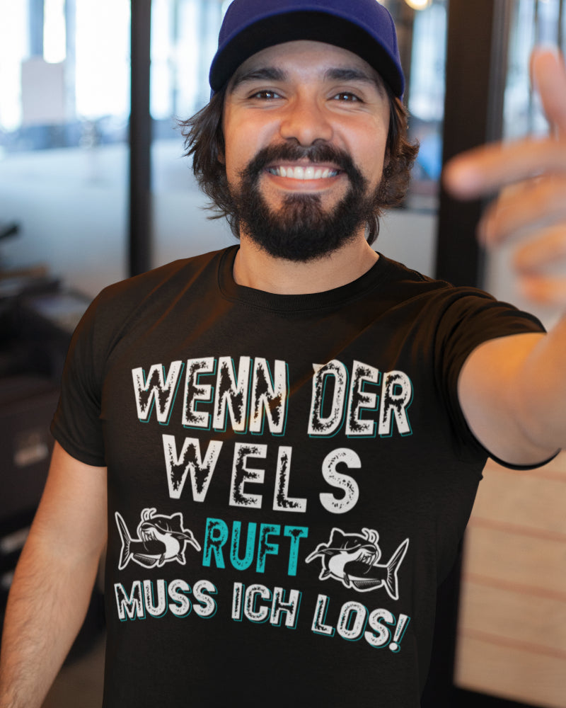 Wels Angler T Shirt Männer – Wenn der Wels ruft muss ich los – Fun Anglershirt