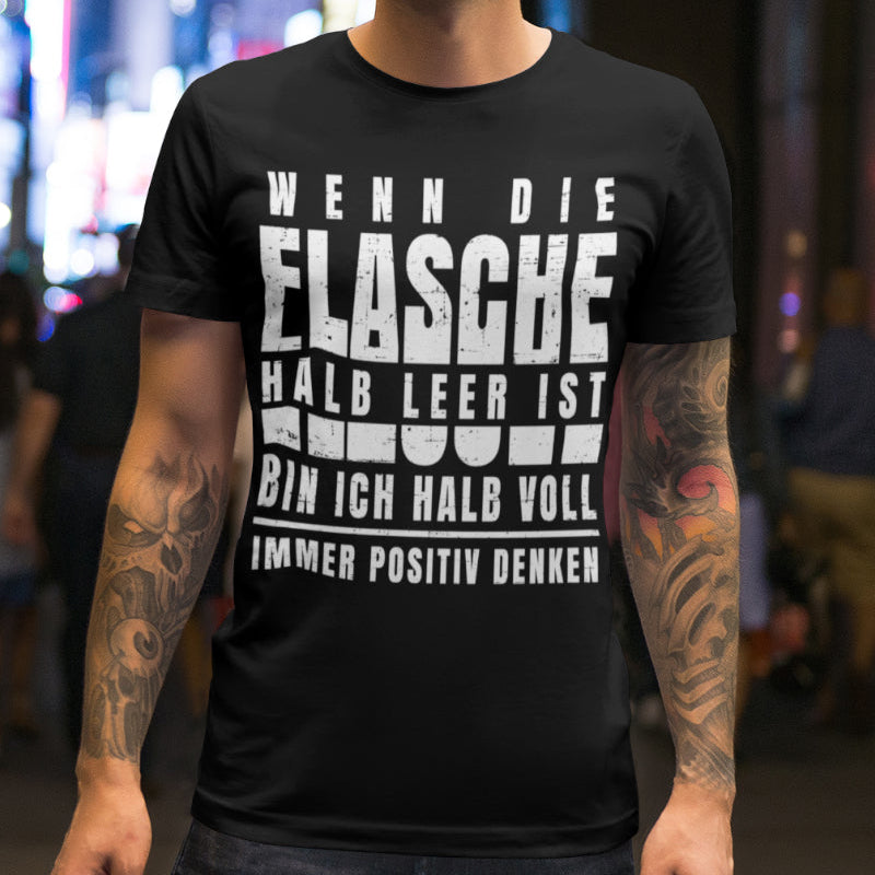 Männer T-Shirt Flasche halb leer bin ich halb voll lustig Spruch Party Festival