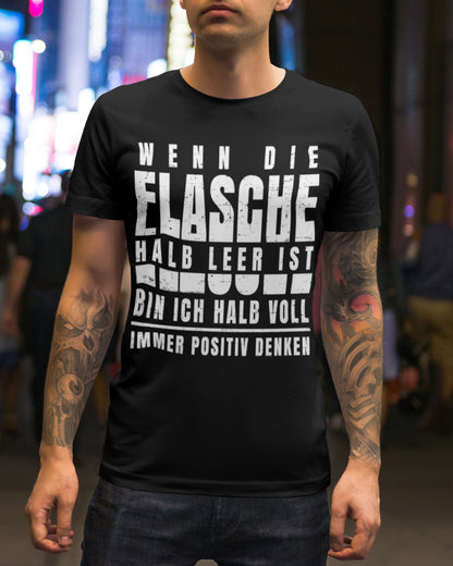 Männer T-Shirt Flasche halb leer bin ich halb voll lustig Spruch Party Festival