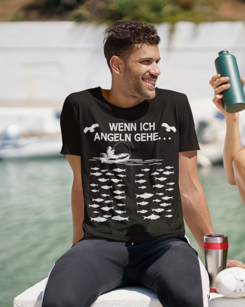 Angeln gehen Shirt für Männer Angelmotiv Boot Fische Outdoor Hobby Shirt