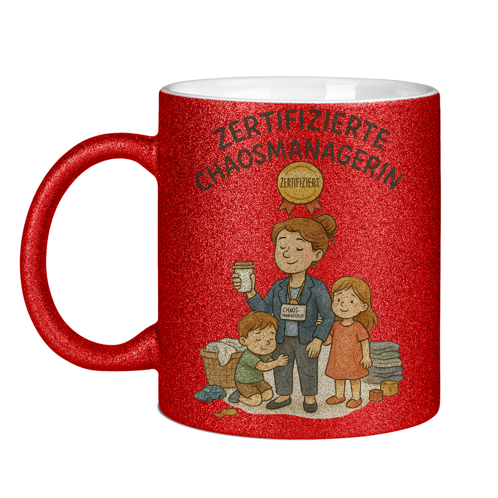Zertifizierte Chaosmanagerin - Glitzertasse Red Glitter One size