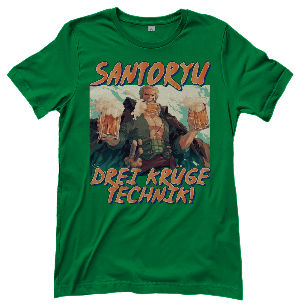 Zorro One Piece - Santoryu drei Krüge Technik - Damenshirt Kelly Green