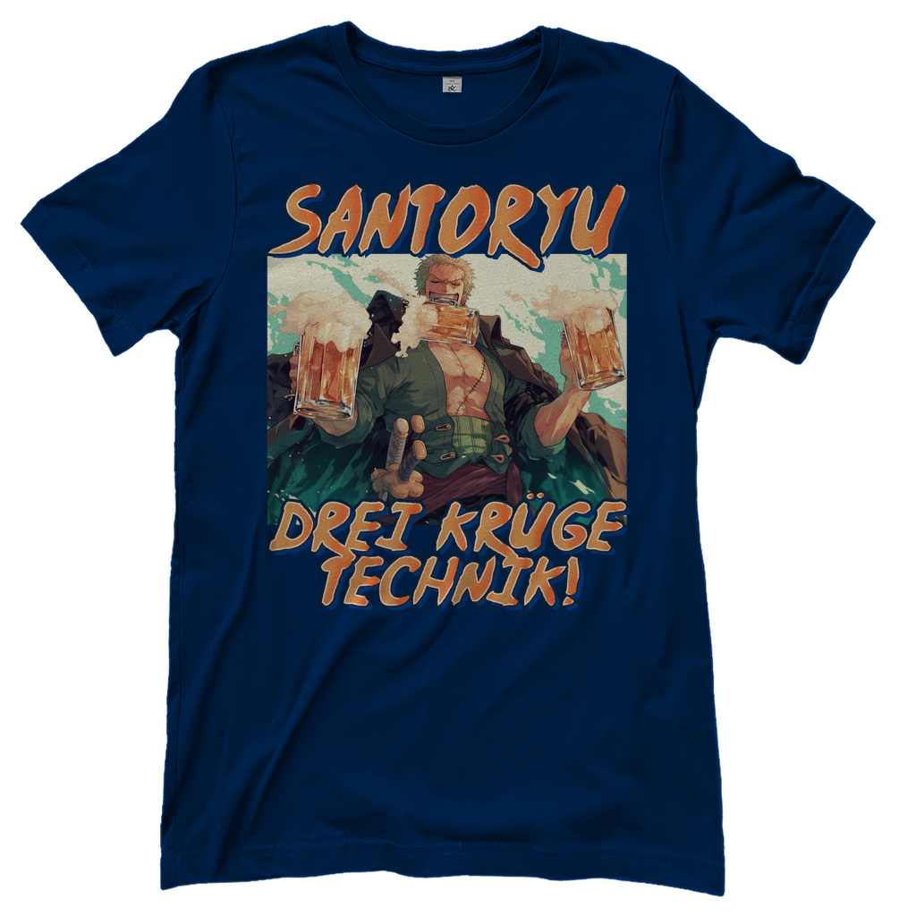 Zorro One Piece - Santoryu drei Krüge Technik - Damenshirt Navy