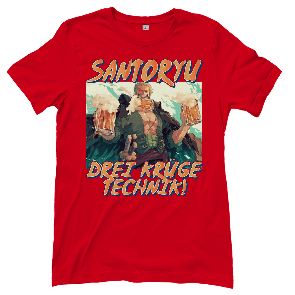 Zorro One Piece - Santoryu drei Krüge Technik - Damenshirt Red