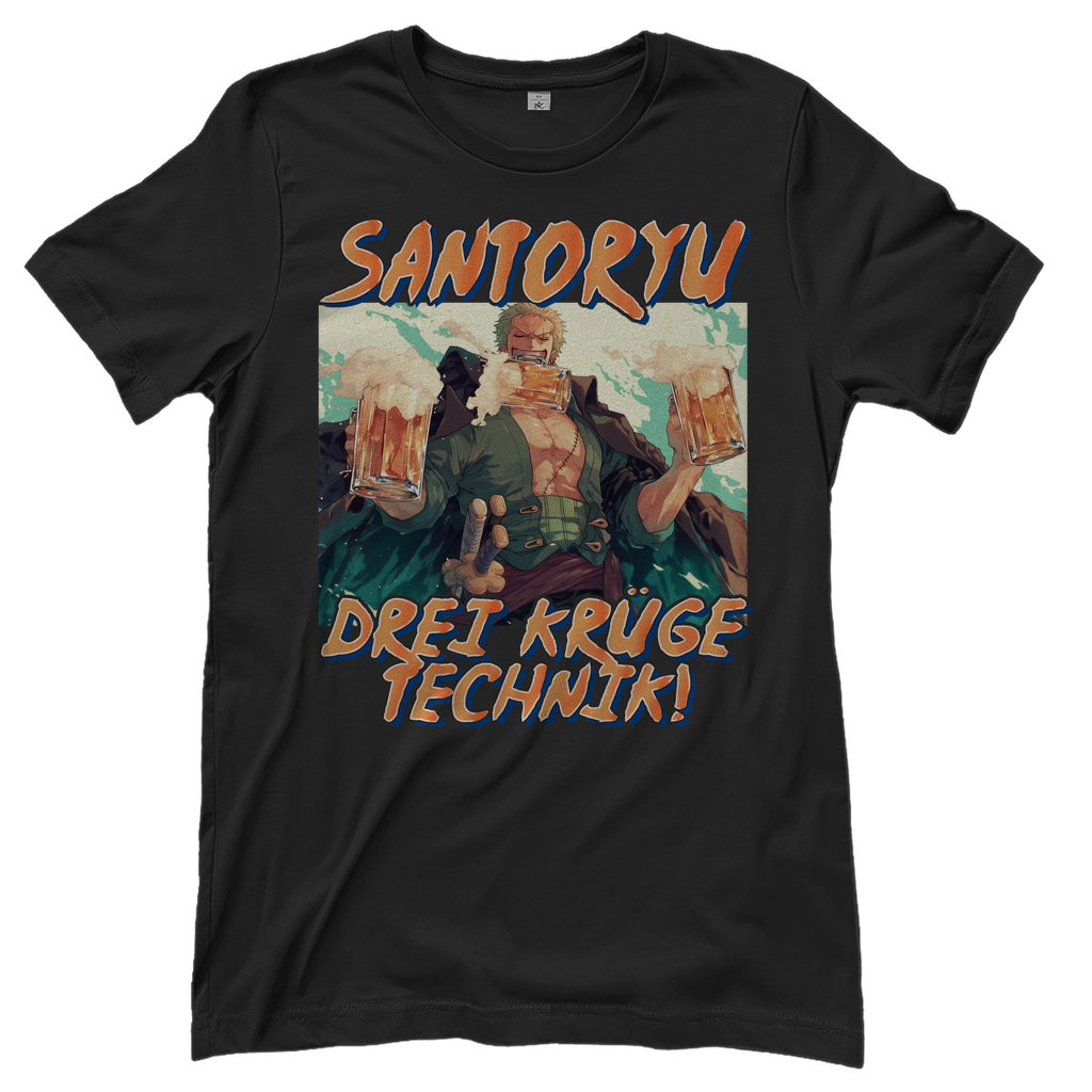 Zorro One Piece - Santoryu drei Krüge Technik - Damenshirt Black