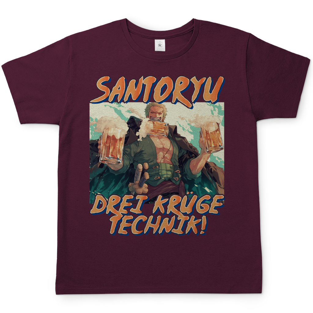 Zorro One Piece - Santoryu drei Krüge Technik - Herren Shirt Burgundy