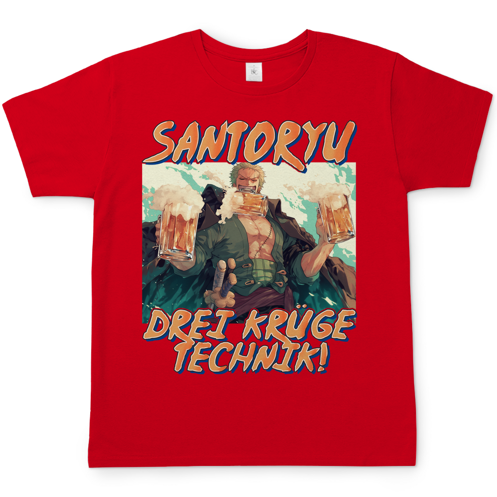 Zorro One Piece - Santoryu drei Krüge Technik - Herren Shirt Red
