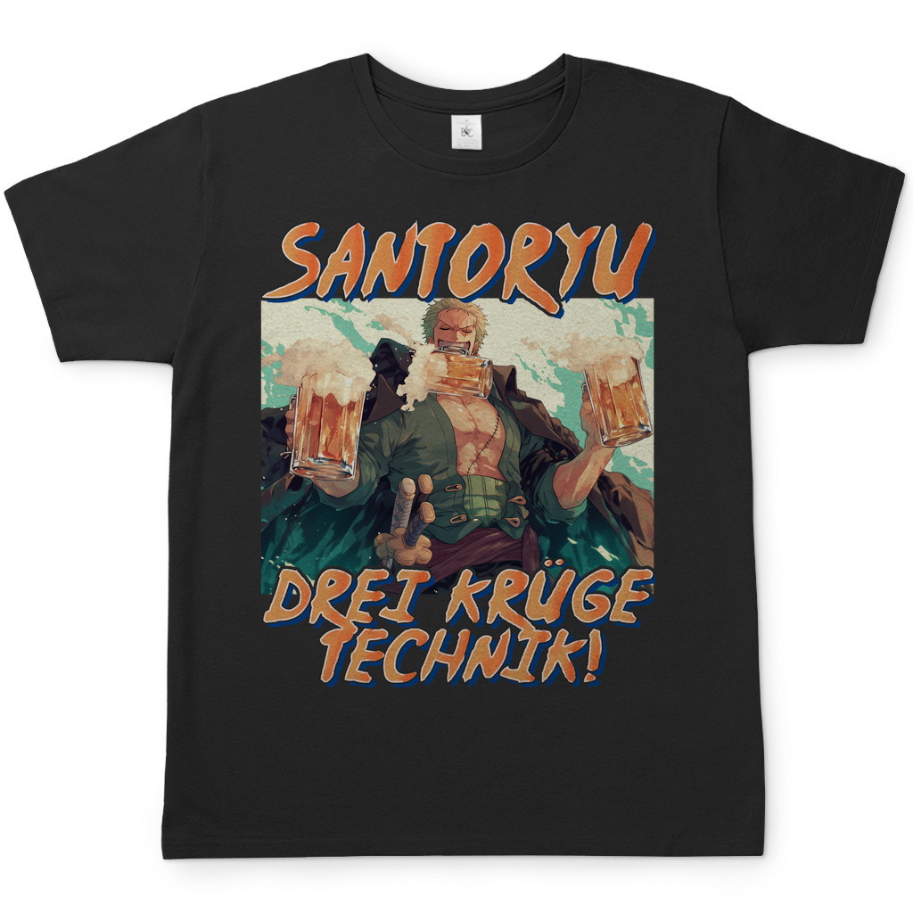 Zorro One Piece - Santoryu drei Krüge Technik - Herren Shirt Black