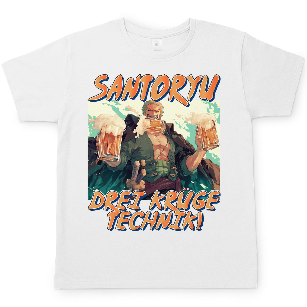 Zorro One Piece - Santoryu drei Krüge Technik - Herren Shirt White