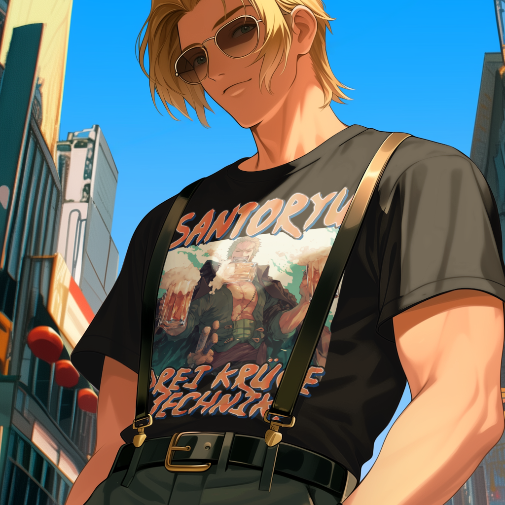 Zorro One Piece - Santoryu drei Krüge Technik - Herren Shirt