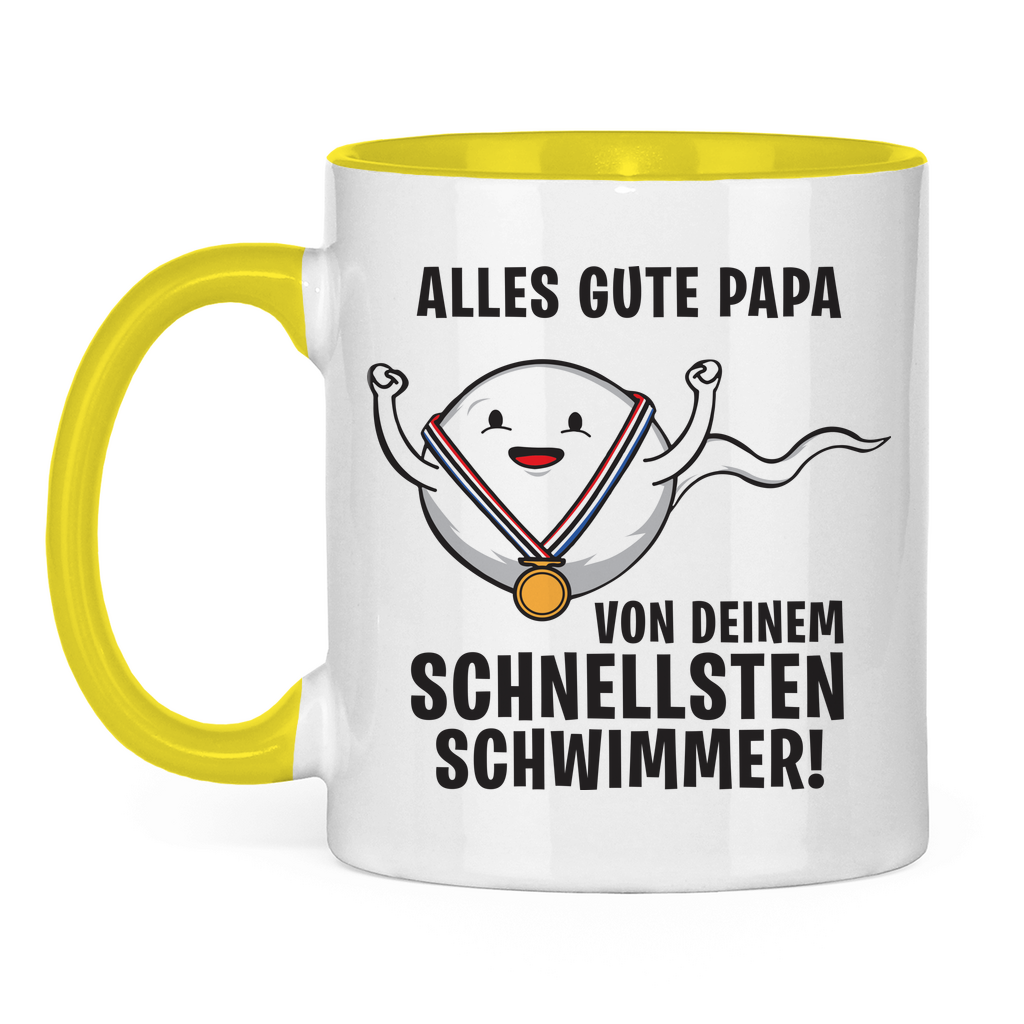 Alles gute Papa von deinem schnellsten Schwimmer! - Tasse zweifarbig Yellow