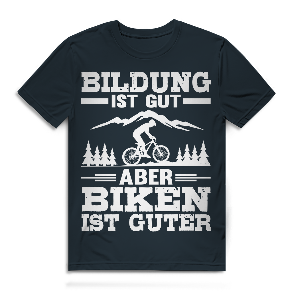 Bildung ist gut aber Biken ist besser Shirt Herren Mountainbike Fun Bio T-Shirt Dark Grey Solid