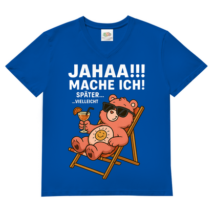 Herren V-Neck Shirt Jahaa Mache Ich Später Vielleicht Chill Bär Glücksbärchi Royal Blue