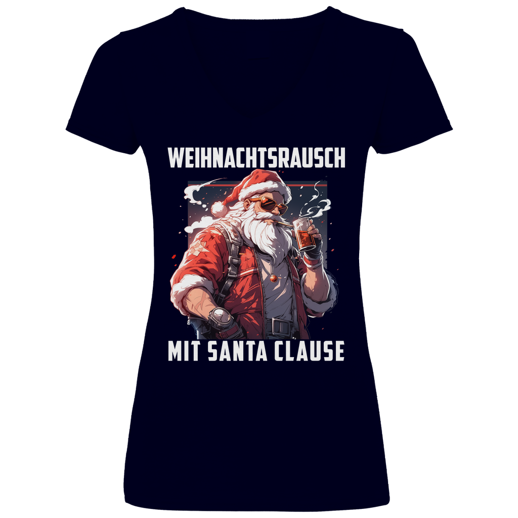Weihnachtsrausch mit Santa Clause - V-Neck Damenshirt Deep Navy