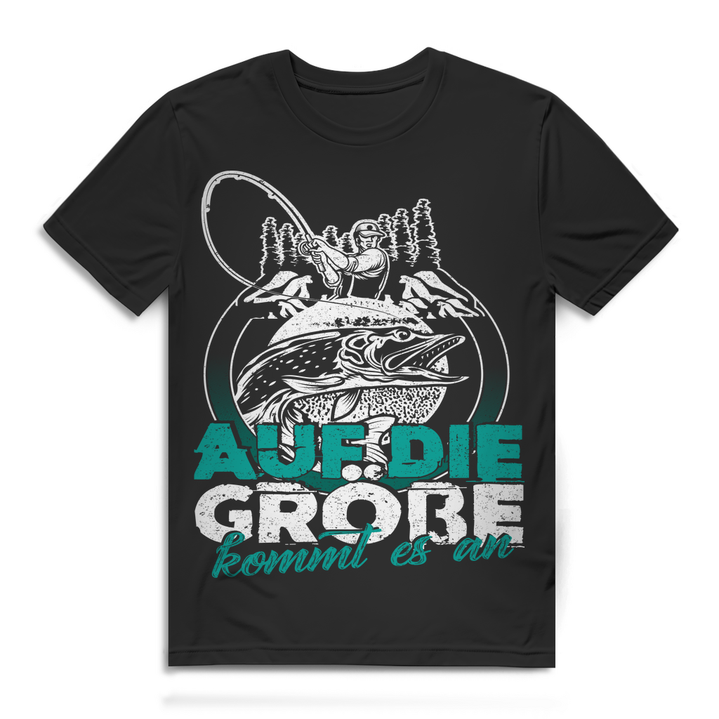 Lustiges Angler T-Shirt Männer – Auf die Größe kommt es an – Hecht Fisch Design