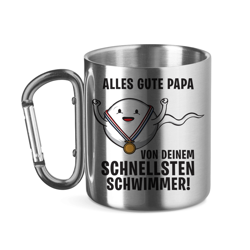 Alles gute Papa von deinem schnellsten Schwimmer! - Edelstahltasse mit Karabinergriff Silver 320 ml