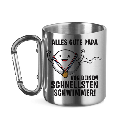 Alles gute Papa von deinem schnellsten Schwimmer! - Edelstahltasse mit Karabinergriff