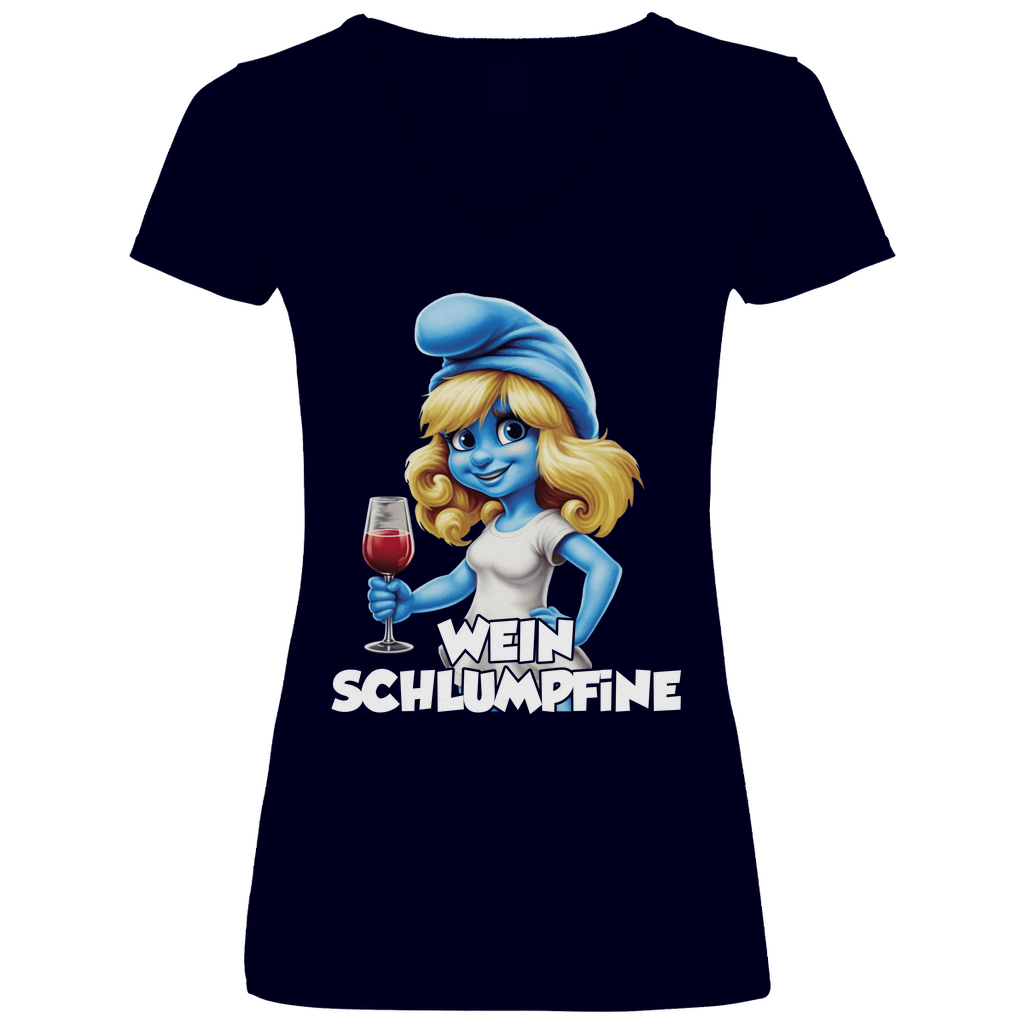 Wein Schlumpfine Grafik - V-Neck Damenshirt
