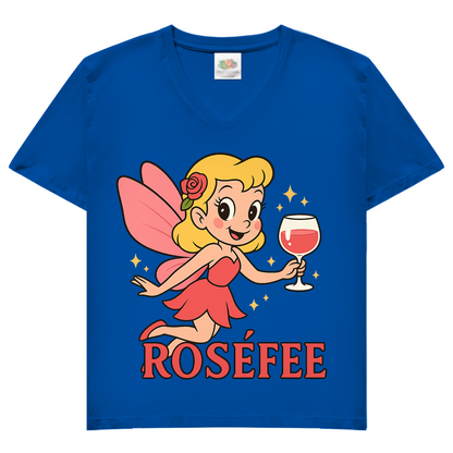 Damen V-Neck T-Shirt ROSÉFEE – Rosé Wein Fee Motiv mit femininer V-Ausschnitt Royal Blue