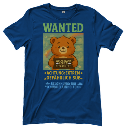Damen T-Shirt Wanted Glücksbärchi Wolkenland Extrem Gefährlich Süß Royal Blue