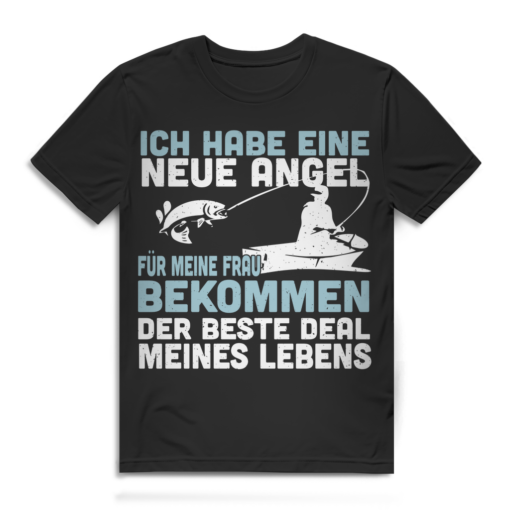Herren T-Shirt Neue Angel für Frau bekommen bester Deal Angler Black