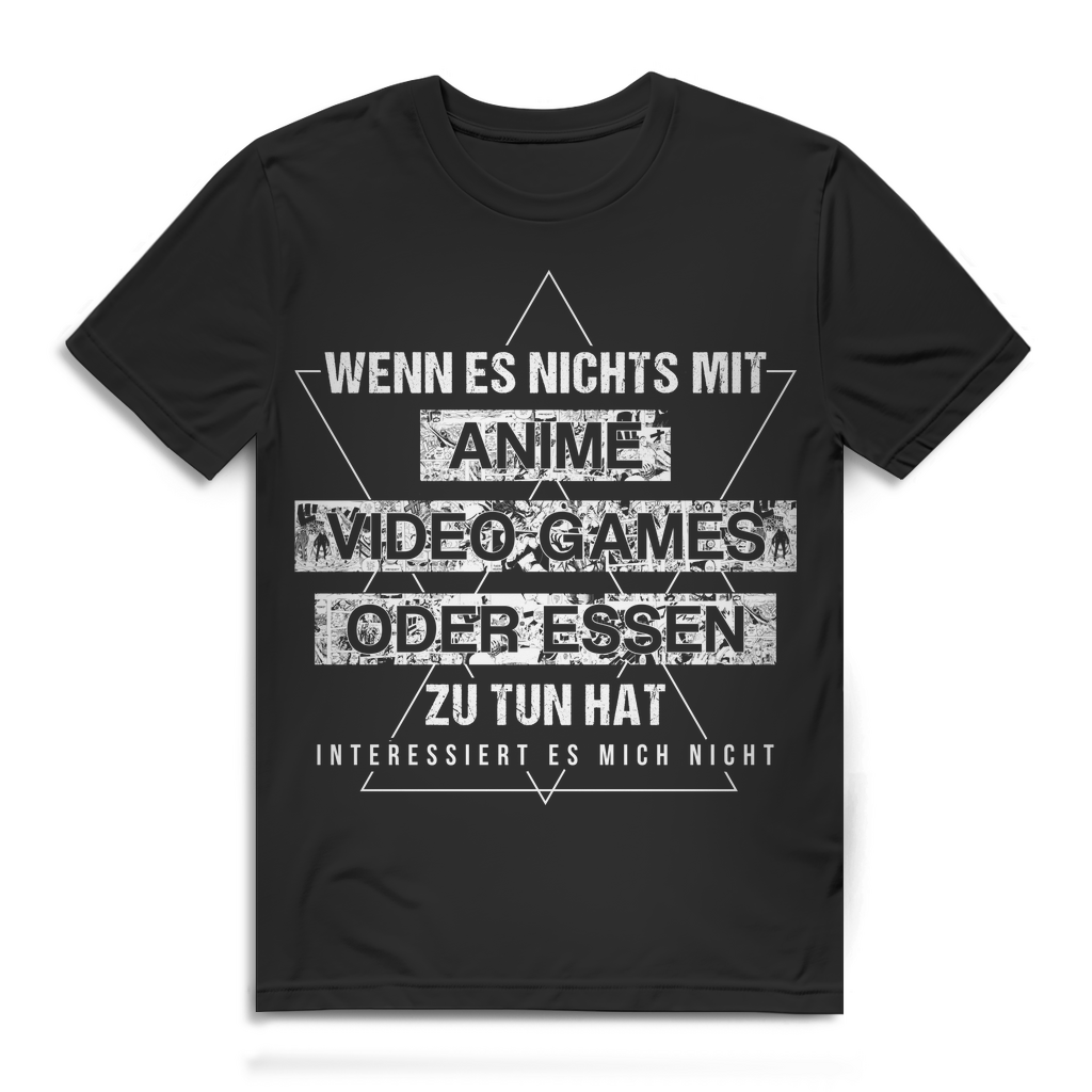 Herren T-Shirt ohne Anime Video Games Essen interessiert mich nicht Black