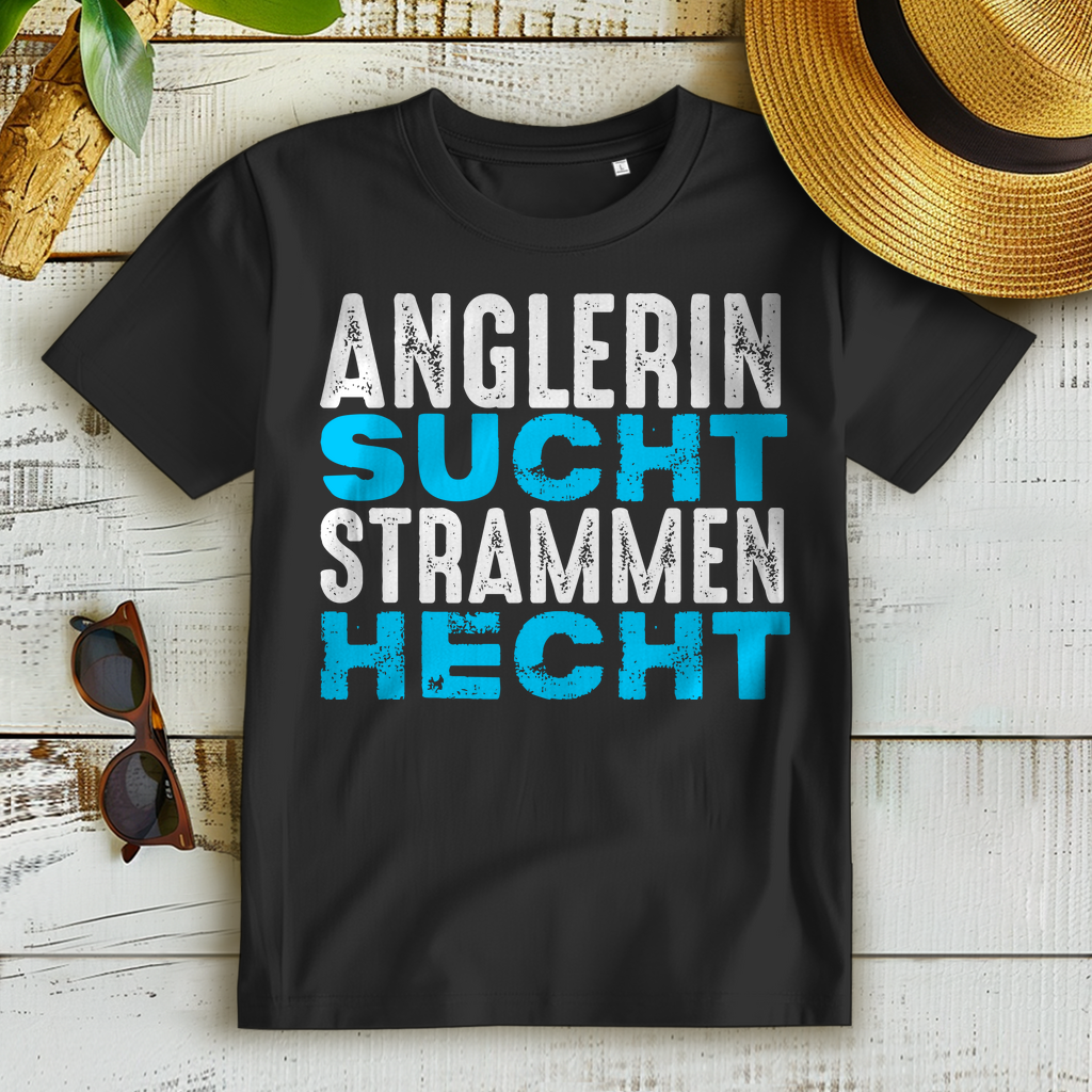 Anglerin sucht strammen Hecht Shirt Damen – Lustiges Angel T-Shirt mit Spruch