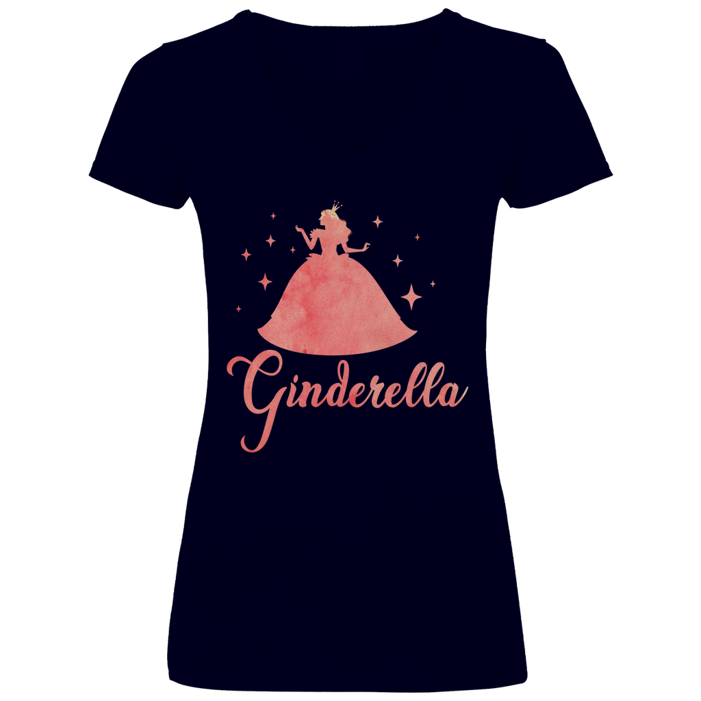 Ginderella - Prinzessin Aquarell - V-Neck Damenshirt Deep Navy