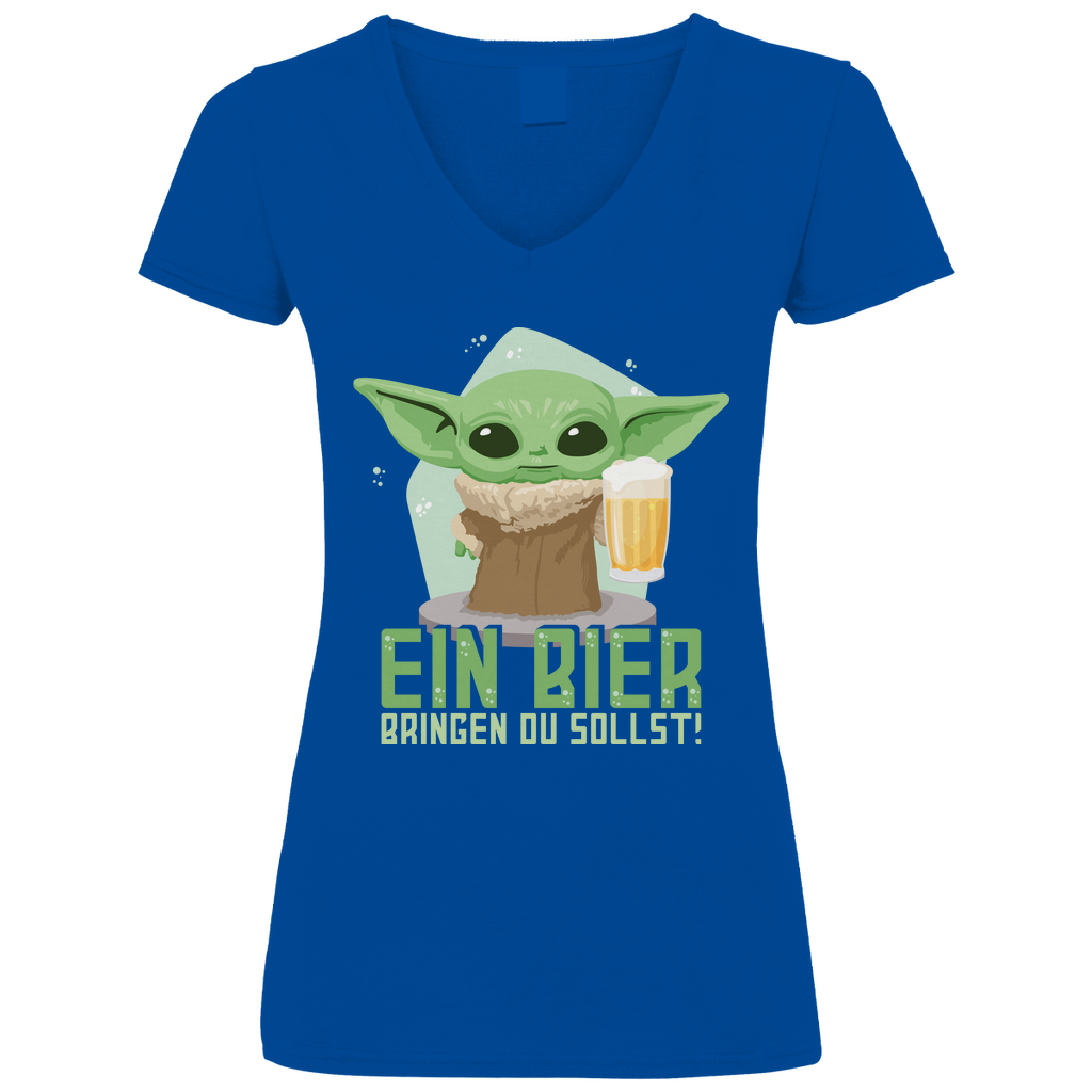 Ein Bier bringen du sollst Baby Yoda Grogu - V-Neck Damenshirt