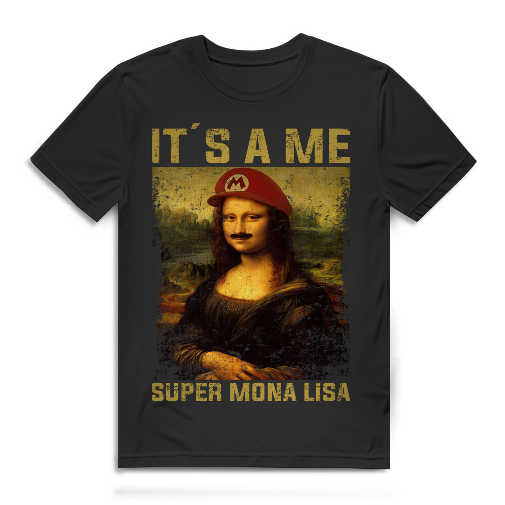 Super Mona Lisa Shirt Männer – It’s a me! – Lustige Kunst x Gaming Parodie Black