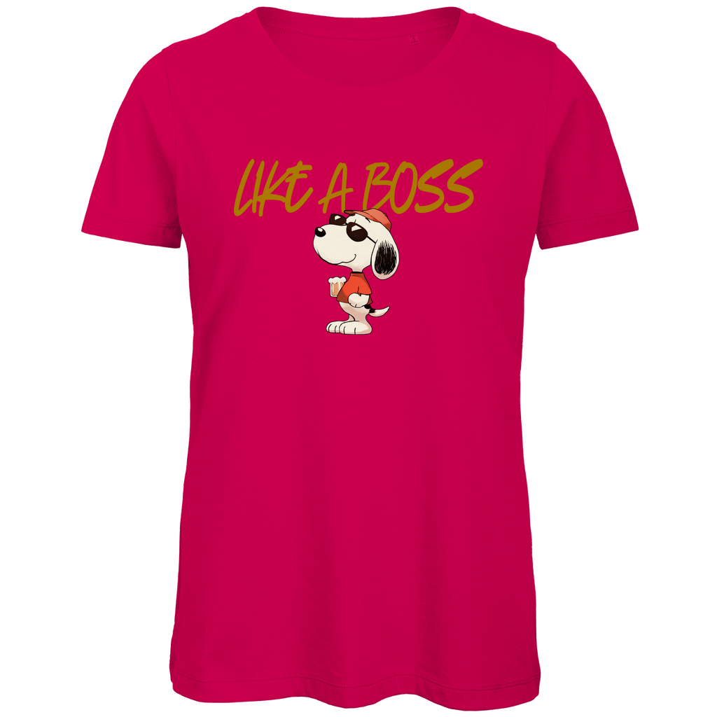 Peanuts Snoopy mit Bier Like a Boss - Damen Premium Bio T-Shirt Fuchsia