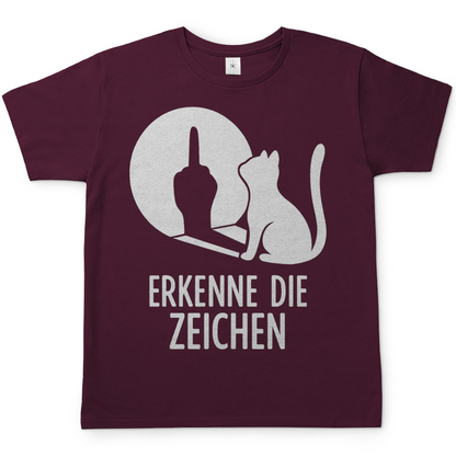 Herren T-Shirt Erkenne Die Zeichen Katze Katzenliebhaber Funshirt Burgundy