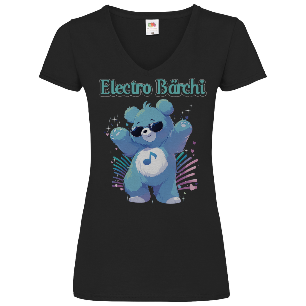 Electro Bärchi - Glücksbärchi - V-Neck Damenshirt Black